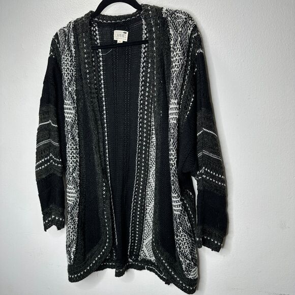 LA Hearts Black Gray and Cream Striped Knit Long Line Open Cardigan Sweater OS - Picture 2 of 12
